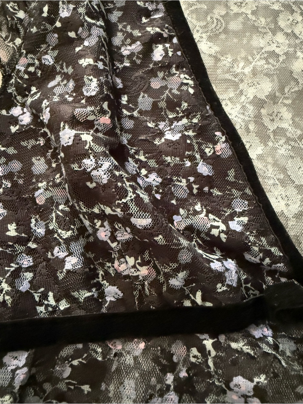 Vintage Sheer Floral V-Neck Mesh Top in Black with Lavender Accents - Picture 2 of 3